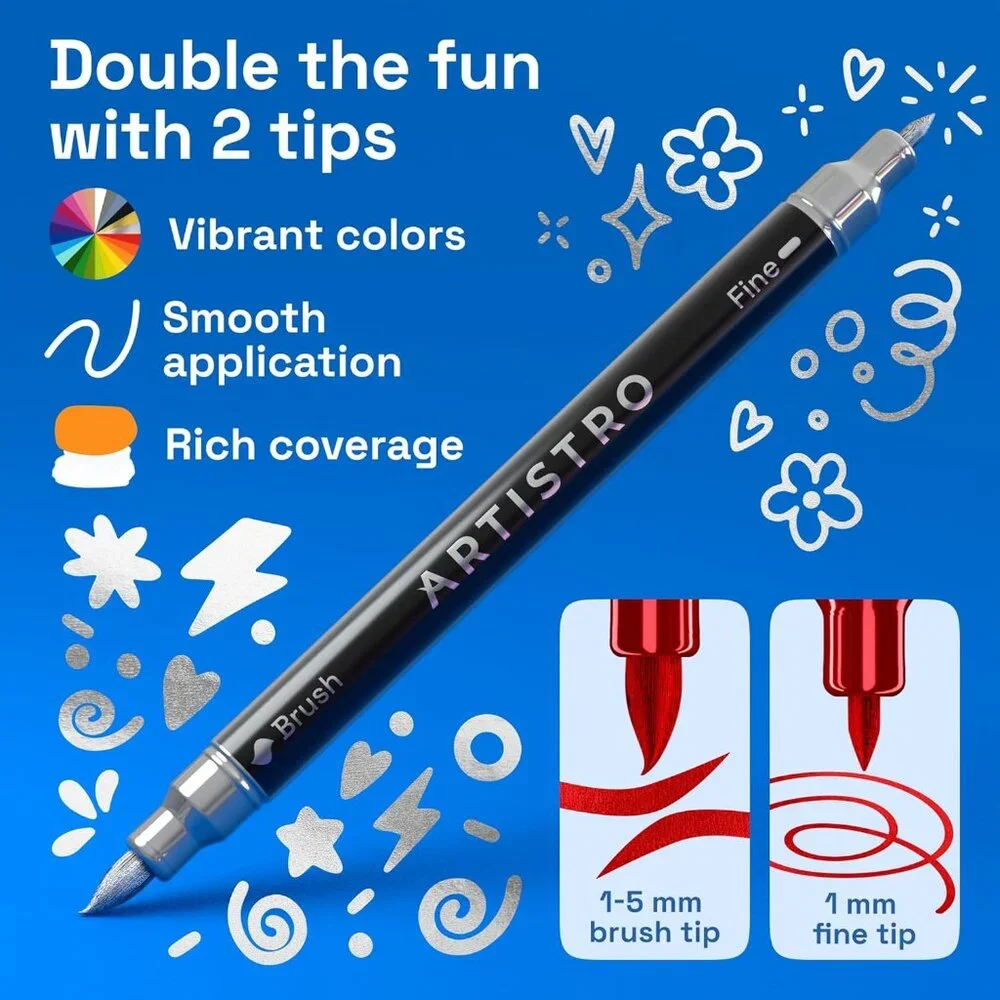NEW Art Supplies Brush Metallic Markers Pens for Adult Coloring Books School 36